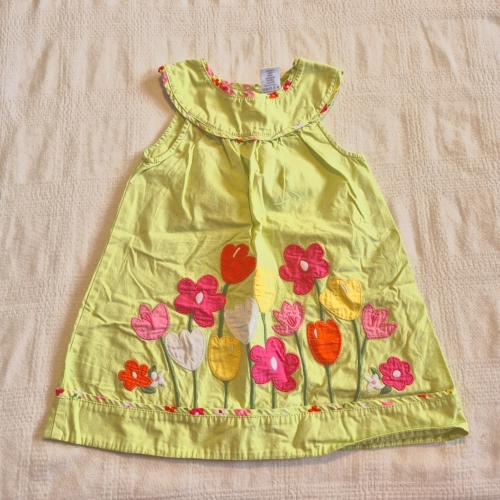 Gymboree girls size 12-18 months Tea Time Afternoon green appliqued dress VGUC